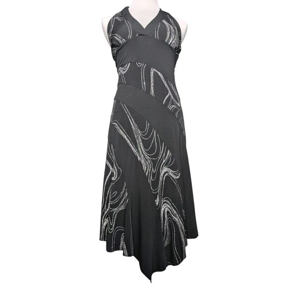 Y2K Black Dark Fairycore Emo Whimisgoth Silver Glitter Halter Midi Dress Medium - Picture 1 of 11